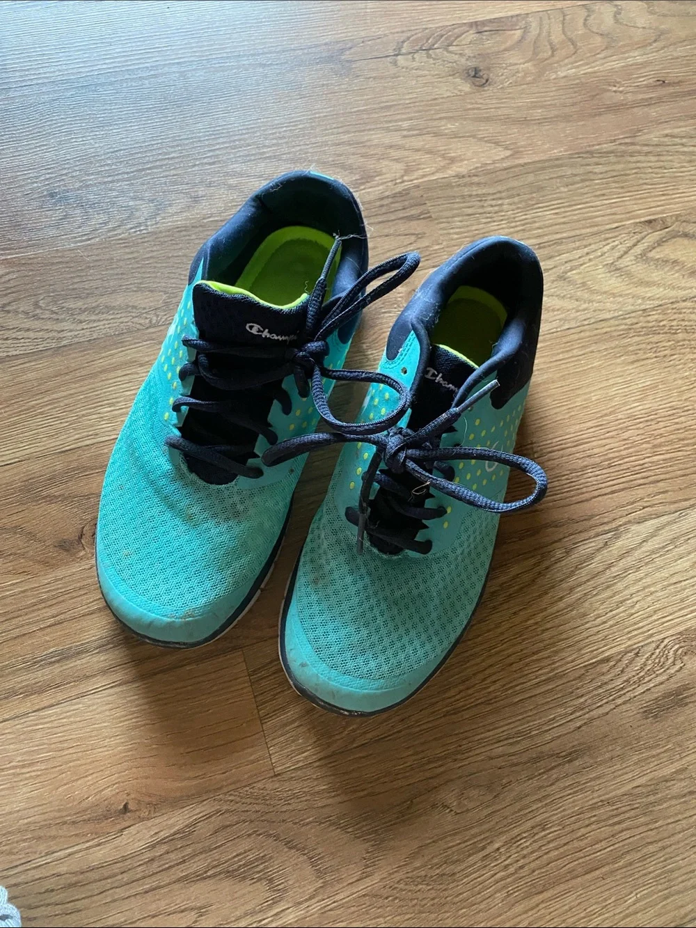 Champion Teal and Black Running Shoes with Lime Accents